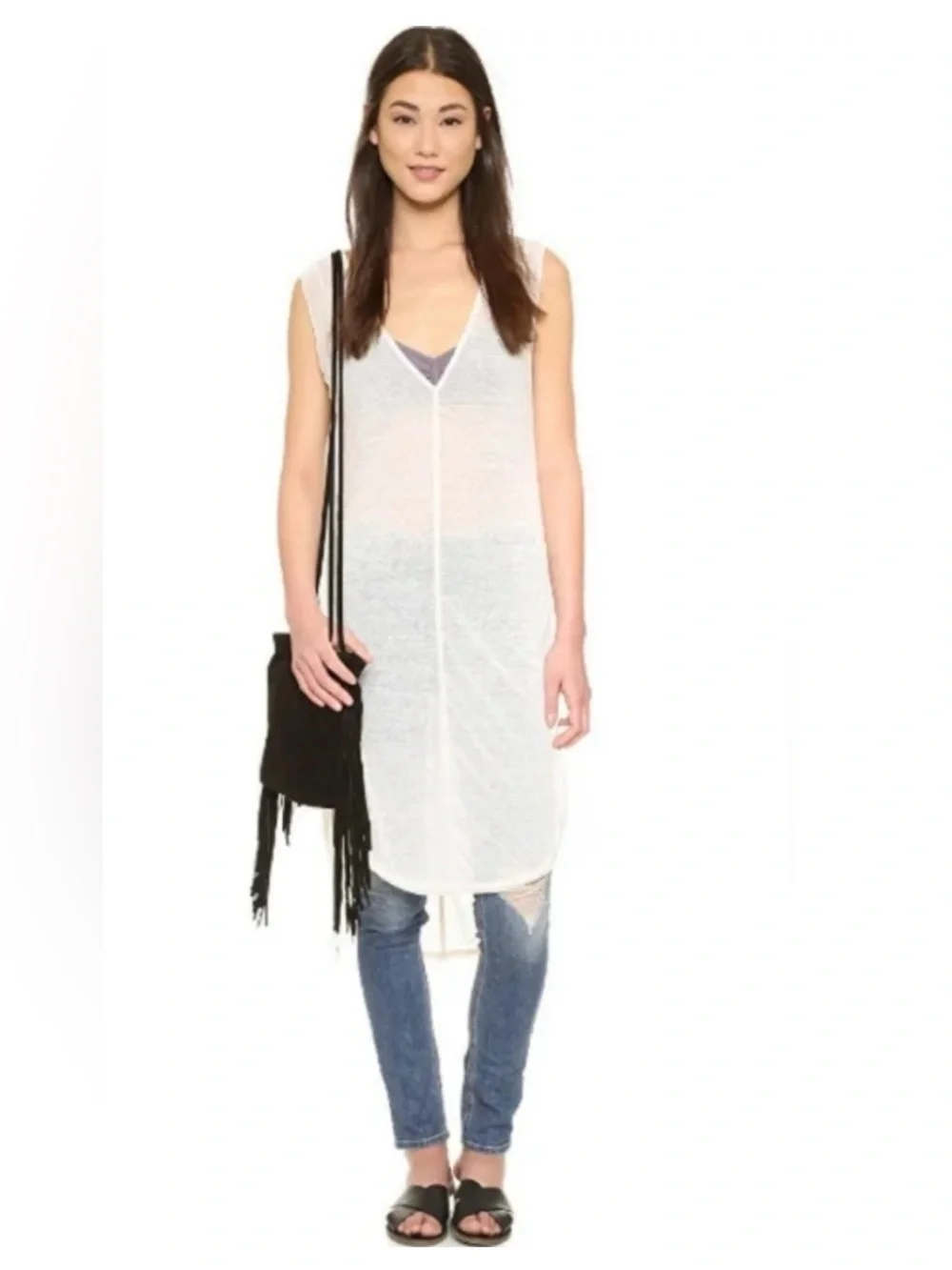 Free People We the Free Daydreamer Side Slit Tunic Nude Size Large NWT New